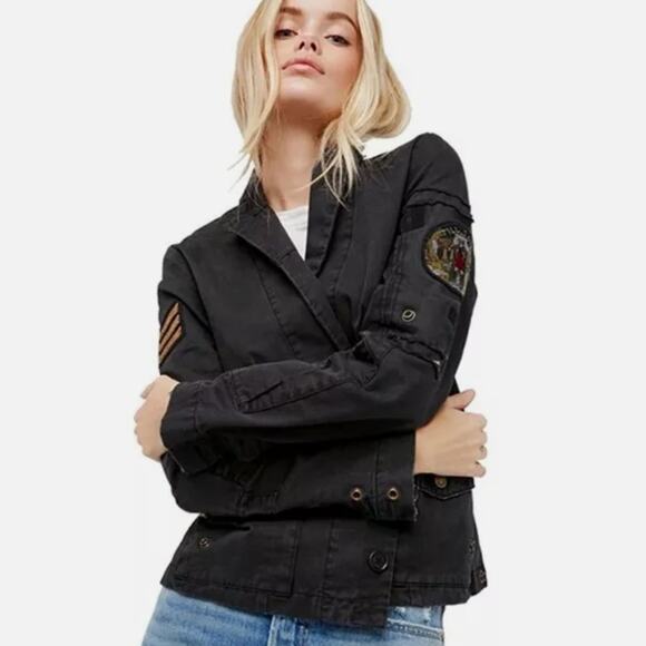 Zadig & Voltair Virginia Grunge Spi Military Utility Jacket in Black Size Medium - Picture 1 of 11